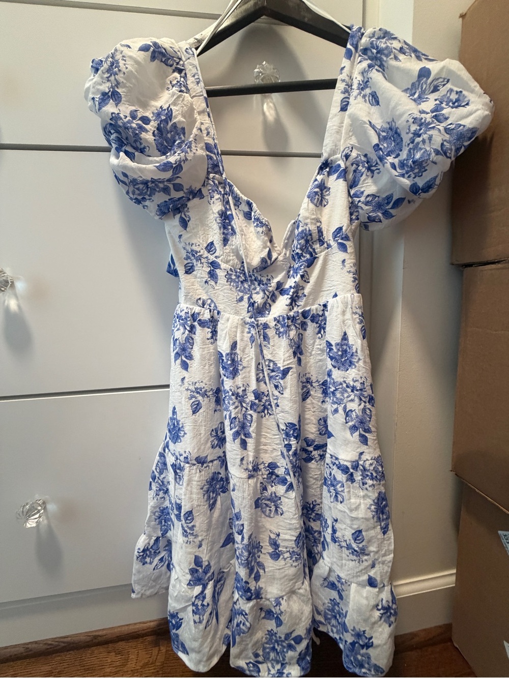 Blue Floral Puff Sleeve Mini Dress
